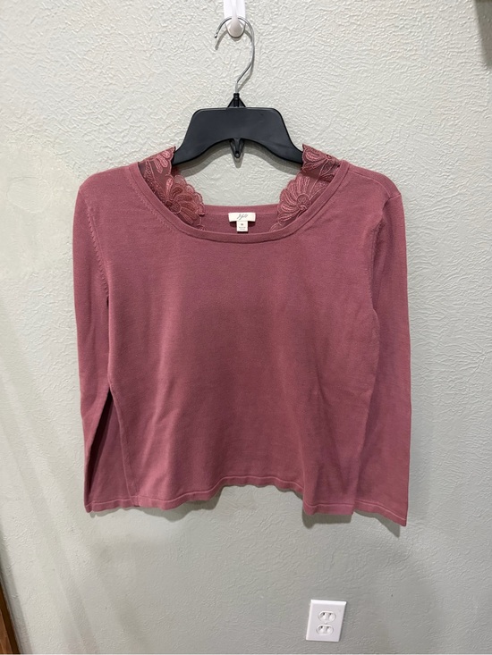 J. Jill Tops - J. Jill Dusty Rose Lace-Trim Long Sleeve Tee Silk Cotton Blend Size M EUC